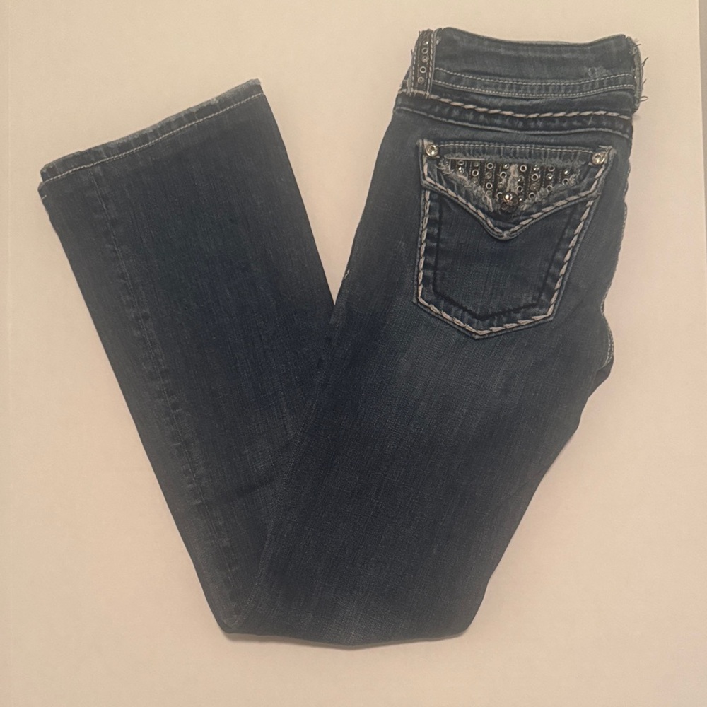 Miss Me Dark Blue boot Leg Jeans with Embellished Pockets